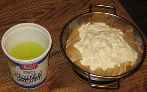 Strained out whey and the resulting thicker yogurt
