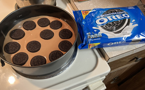 Cookies placed in chocolate batter