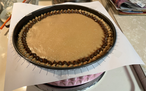 Peanut butter and chocolate chips placed