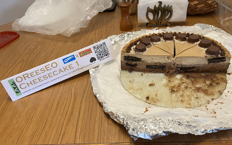 OReesEO Cheesecake—Prototype 1 (about half gone w/ sign)