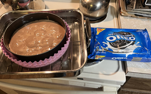Cookies placed in chocolate batter