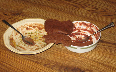 Red velvet samples—29 and 30, with their bowls